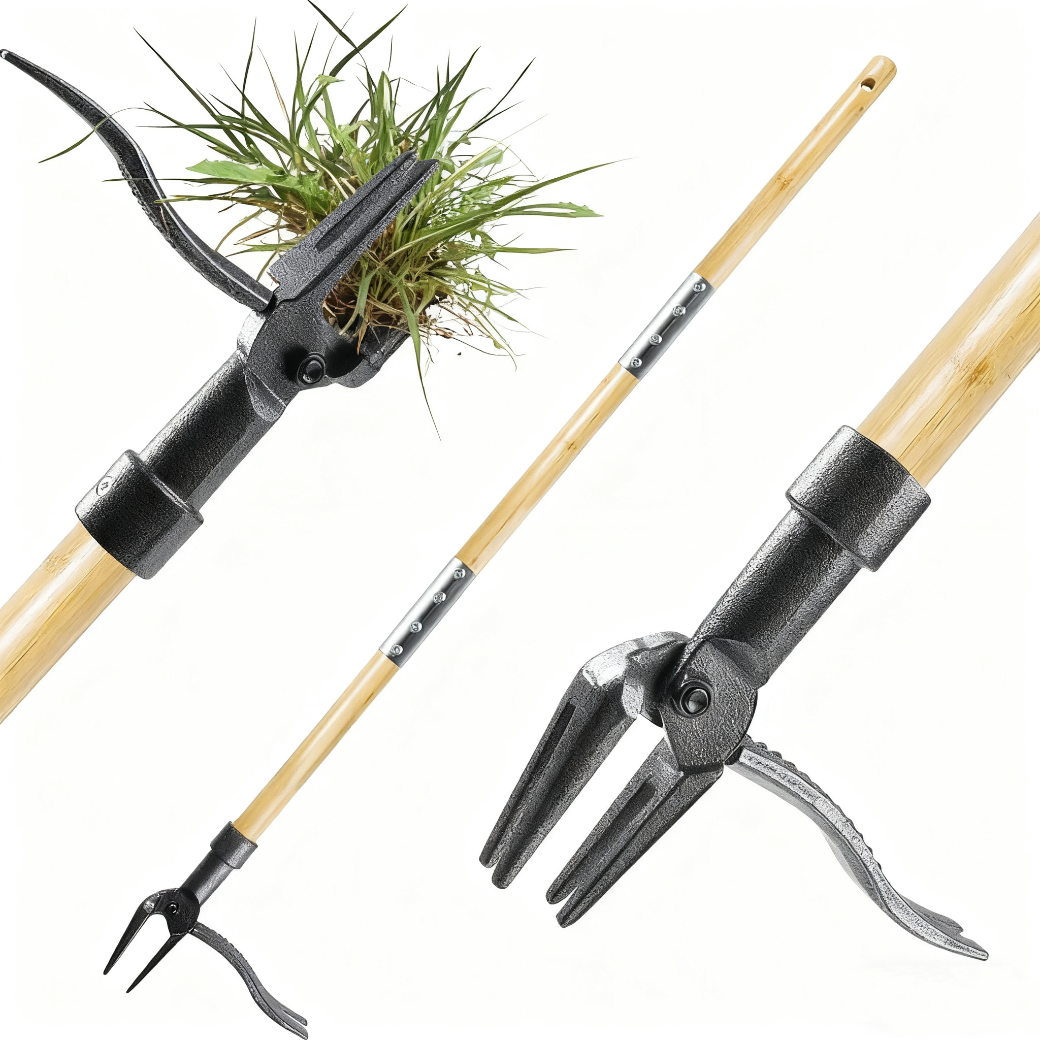 Bluebala Original Stand Up Weed Puller Tool – Durable Bamboo Handle with 4-Claw Steel Head for Easy Weed Removal